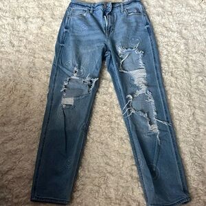 Hollister Smiley face ripped high-rise mom jeans